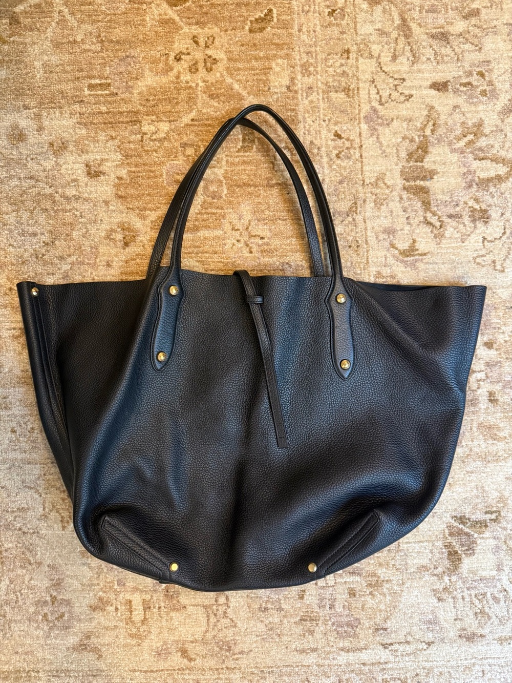 Annabel Ingall Black Pebble Leather Tote with Gold Accents